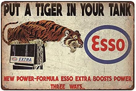 Esso Помести на Тигър във Вашия Аквариум, Ретро Метален Стенен Декор Гараж Табела 12 x 8