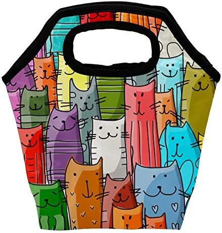Картун котка шаблон обяд чанта изолиран обяд чанта, охладител чанта обяд-бокс за жени, мъже, деца, работа преносим