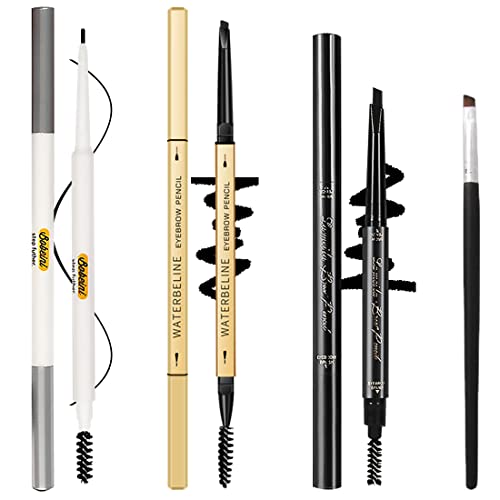 3 Различни молив за вежди, лесно създават естествени вежди, трайни, 4 в 1: Молив за вежди * 3; Пискюл за вежди * 1, черен #-0203013