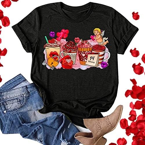 Тениски TREBIN за жени, Дамски Свободна Модна Тениска с кръгло деколте и къс ръкав с Принтом Любов