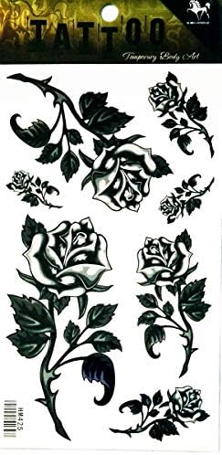 NipitShop 1 Лист за Временна Татуировка 3D Черна Роза Цветя за Жени, Момичета Долната Част на Гърба, Рамото