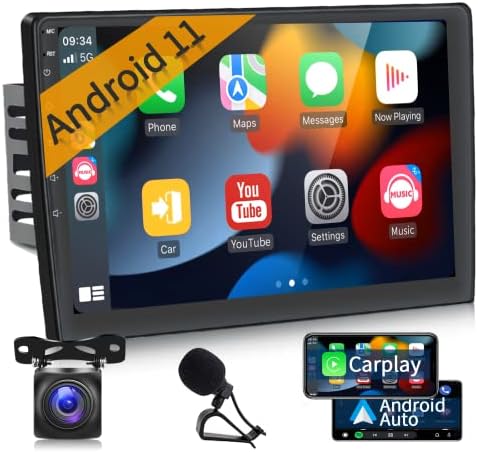 Автомагнитола Hikity Android 11 с wi-fi Apple CarPlay Android Auto, 10.1-инчов сензорен екран, Автомагнитола