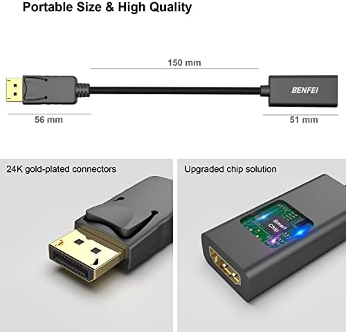 BENFEI Адаптер DisplayPort-HDMI 20 бр., конвертор DP Display Port-HDMI от мъжа към жената, Позлатен Кабел, Съвместим с Lenovo, Dell, HP и други марки