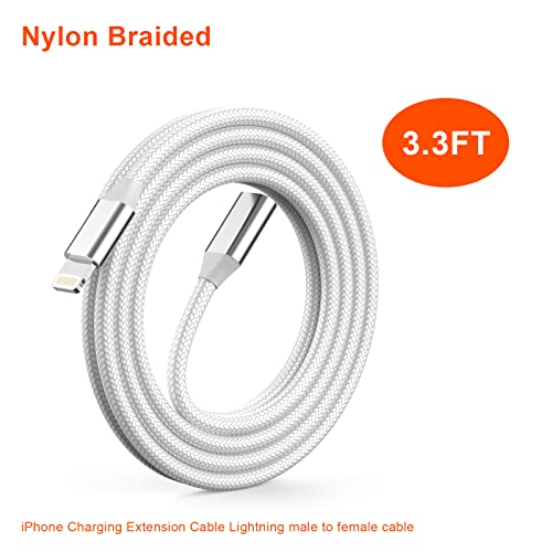 3,3 Фута удължителен кабел за зареждане на iPhone, Найлонова Оплетка удължителен кабел Lightning Dock Кабел