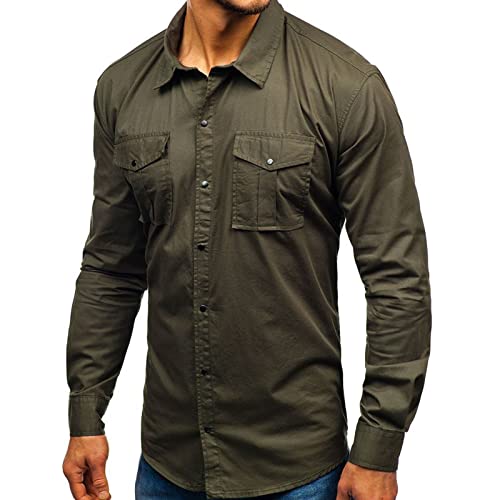 Мъжки туристически Ризи с дълъг ръкав, Лека Тактическа Риза-карго копчета, Однотонная Приталенная риза с джобове