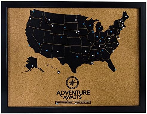 Corkboard дъска за обяви Art of Wanderlust на бутоните Стенни карти на САЩ и игли | Карта на проследяване пътуване в САЩ, за минали и бъдещи дестинации | Съединените Щати | 17 x 13 ин?