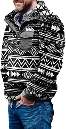 Мъжки Моден мек вълнен плат Пуловер С Джобове, Копчета, Пуловери Aztec Забавни, Пуловери с V-образно деколте с цип, Hoody за Мъже, Зима