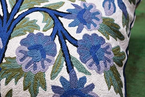 Калъфка за възглавница с изображение на Дървото на Живота в Кашмирском стил | Синя Калъфка с цветен модел