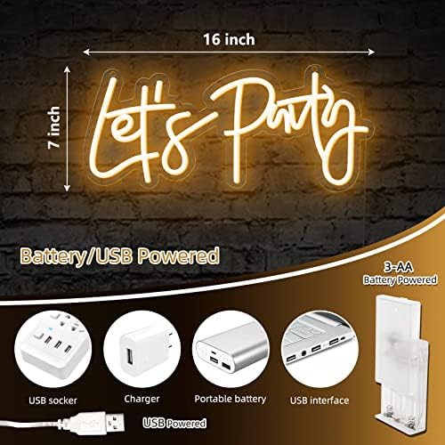 Неонова реклама с ATOLS Let ' s Party с захранван от батерия или USB, Led Табела Happy Birthday, с осветление за декорация на стени, моминско парти, Годеж, рожден Ден, сватба, 16x7 инча, То