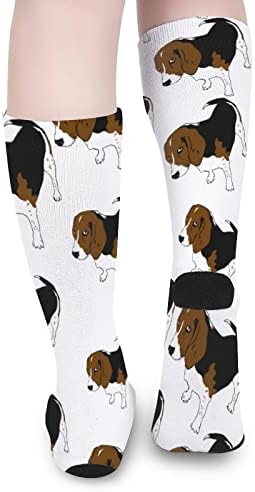 Чорапи с Принтом Кученце Бигля, Подходящи По Цвят, Спортни Чорапи до Коляно за Жени и Мъже