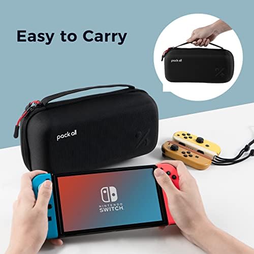снабден с Чанта за носене, Съвместими с Nintendo Switch и новия модел OLED, Калъф за носене Switch Голям капацитет, Преносим Твърд игри куфар, чанта за конзоли и аксесоари, 19 слот