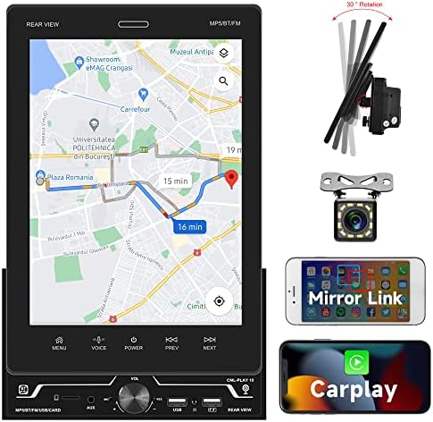 Автомагнитола на двоен Din, Автомобилна стерео система с Apple Carplay, Rimoody, авто радио с вертикален сензорен екран 9,5 инча, Огледална връзка Bluetooth, FM-радио, 3 USB, Aux-in, Главнот?