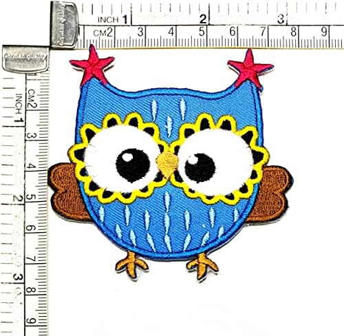 Kleenplus 3 бр. Синя бухал ивици Стикер Бухал Карикатура Птица Бродерия на желязо в тъканите апликация САМ облекла на плавателни