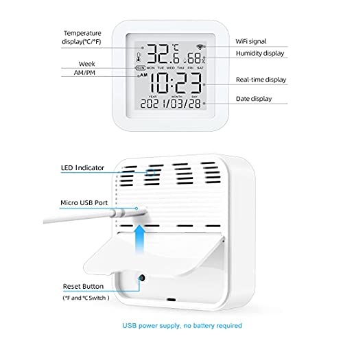 Датчик за температура-Влагомер Wi-Fi, Хъбове влажност Термометър, както и контролер, когато се свържете към конектора
