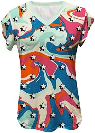 Модерна Риза За Жени, Дамски Ежедневни Блузи с Принтом Цветове, V-образно деколте, Летни Дамски Блузи С ръкави-Листенца, Къс Ръкав