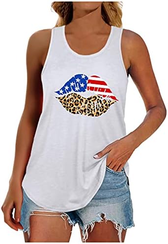 Ризи 4 юли, Върховете на Бретелях за Жени, Тениски Без Ръкави, с Кръгло деколте, Американското Знаме, Междузвездни Ленти, Туника