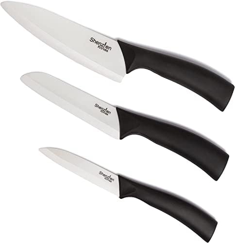 Комплект кухненски ножове Шенжен Knives: Комплект керамични ножове от 3 теми (6,5-инчов нож на главния готвач, 5-инчов нож за нарязване, 4-инчов нож за почистване на зеленч