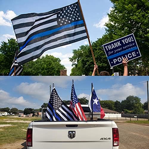 Флаг TOPFLAGS Тънка Синя линия 3x5 Зад Синьо - Полицейските Флагове Made in USA, Син на Улицата флаг Служба за бърза реакция Lives Matter, на Бродирани и Пришитая лента за употреба н?