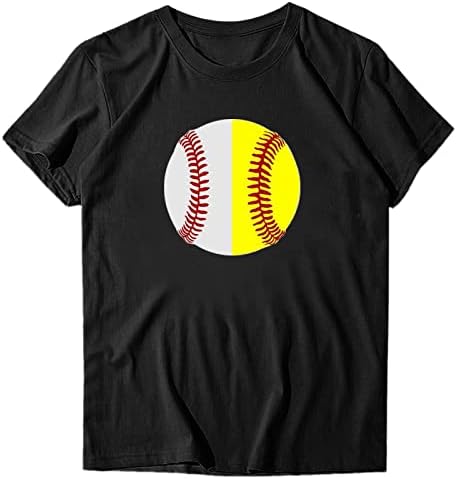 Дамски Ежедневни Тениска с кръгло деколте и къс ръкав, Бейзболни Топки, Графична Тениска, Летен Потник, Блуза С кръгло