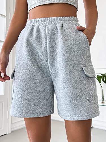 Дамски къси панталони EULIFY с еластичен колан и лента с джобове къси Панталони за жени (Цвят: светло сиво Размер: X-Small)