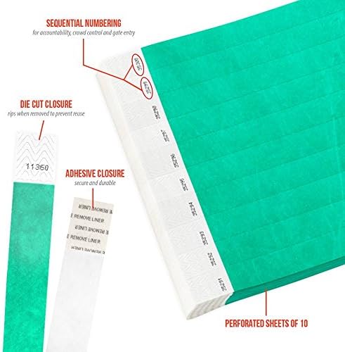 Гривни WristCo Pantone Green Tyvek за дейности - 100 броя ¾ x 10 - Водоустойчиви, Подходящи за вторична преработка, Удобни и Устойчиви на спукване на Хартиени Гривни на Китката си за
