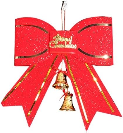 Украса на Коледната Елха Червен Голяма Папийонка 13 см с Камбана Висулка Малки Коледни Топки
