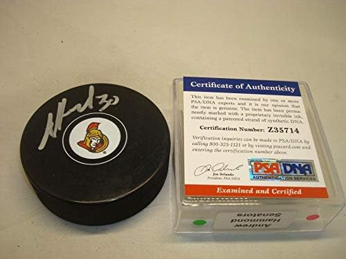 Андрю Хамънд подписа хокей шайба Отава Сенатърс с автограф на PSA /DNA COA 1A - за Миене на НХЛ с автограф