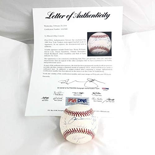 1999 Ню Йорк Янкис Подписаха 1999 WS Baseball PSA/DNA LOA Дерек Джетера Торе - Бейзболни топки с автографи
