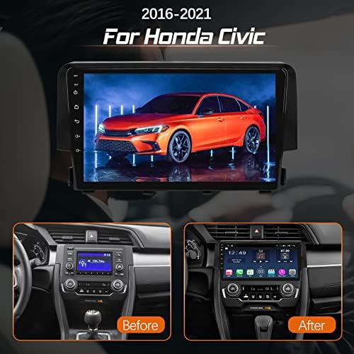 Автомобилна стерео уредба, с Carplay и Android на авточасти за Honda Civic 2017 2018 2019 2020 2021, Авто Аудиоприемник със сензорен екран, Авто Мултимедиен плеър, АМ/FM радио, AUX Вход, IPI, Сло