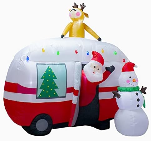 luxfcup 8FT Коледен Надуваем Дядо коледа, Снежен човек Camper Надуваеми Играчки, Украса с Led Фенери Открит Двор,