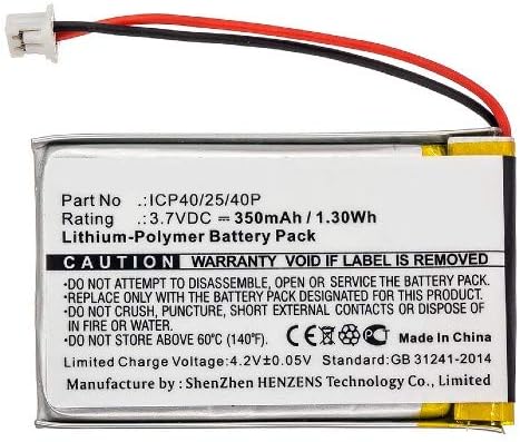 Батерия за безжични слушалки Synergy Digital, съвместим с акумулаторна батерия за безжичен слушалки Sena ICP40/25/40P (3,7 В, Li-Pol, капацитет 350 mah)