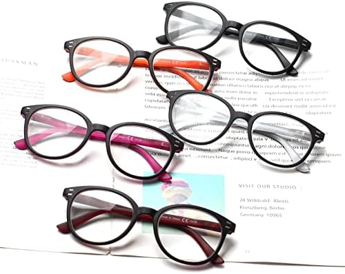 Kerecsen, 5 чифта очила за четене в кръгла рамка в ретро стил, пружинни панти, големи считывающие устройство