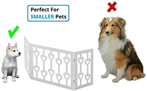 Zoogamo 3 Панелни Бели Дървени Порти със Сърца за домашни любимци - самостоятелен Трикуспидалната Солидна Дървена Ограда за Кучета - Вътрешен / Външен бариера за стълби