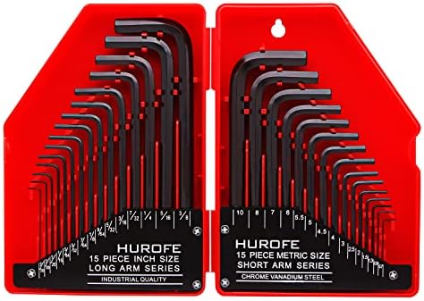 Набор от шестоъгълни ключове HUROFE, 30 парчета (7/250-3/8 инча, 0,7-10 мм), на Дълъг лост и къс лост, L-образна форма и скосен връх, хром-ванадиевая стомана