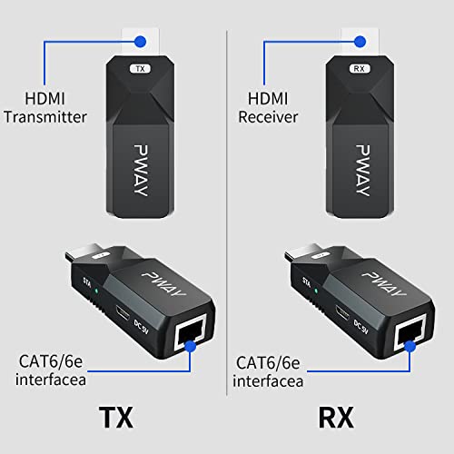 PWAY HDMI Удължител 165фут Аудио Видео 1080P на Ethernet кабел Cat5 Cat6 Предава сигнал без загуба на HDMI кабел за Удължаване на големи разстояния Адаптер