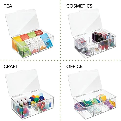 mDesign Пластмасов Органайзер за съхранение на Чай от Пакетчета, Разделени Контейнер-кутия с Панти капак за Кухненски шкаф, Плот, Помещение За съхранение на Кафе на Ка?