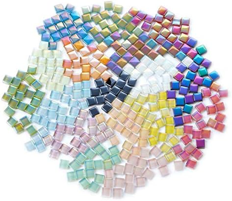 BestTeam Цветни Кристални Плочки, 200 бр/пакет Квадратни Стъклени Мозаечни Плочки за Diy Доставчик на Лазерен Кристал Мозайка Плочки Творчески Художествен Материал (Тъмн