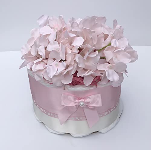 Мини-торта от Памперси за малки момичета -Централна украса - Пастельно-Розов стил - Детски душ -Подарък