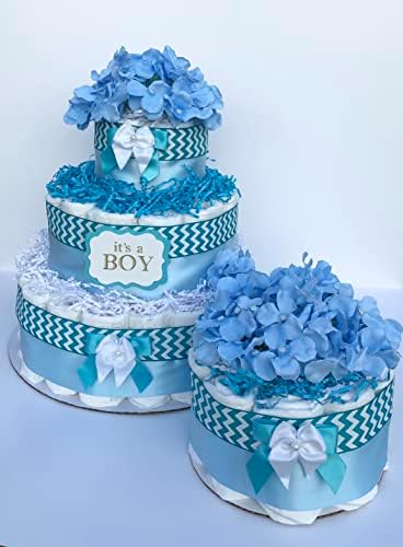 Мини-торта от Памперси за момче - Централна украса - Шевронный стил - Детски душ - Подарък