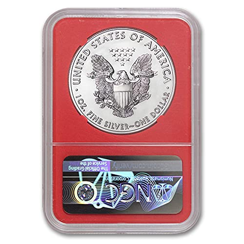 2021 (Тегло) 1 унция American Silver Eagle MS-70 (Хералдически орел T-1 - Първият ден на издаване - Нанесен в Уест Пойнт - Издател на Red Core) на монетата на стойност 1 долар MS70 NGC