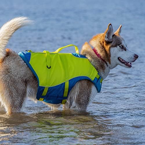 Спасителна жилетка за кучета Kurgo Surf n' Turf - Плувен жилетка за плуване и каране на лодка - Спасителна жилетка за кучета със спасителна дръжка и светлоотразителни акцен