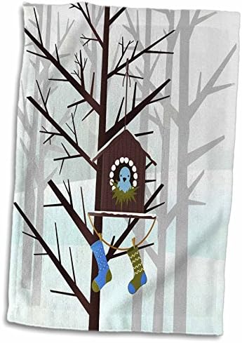 Триизмерна Празнична сцена в гората с коледни чулками на Скворечнике - Кърпи (twl-262632-1)