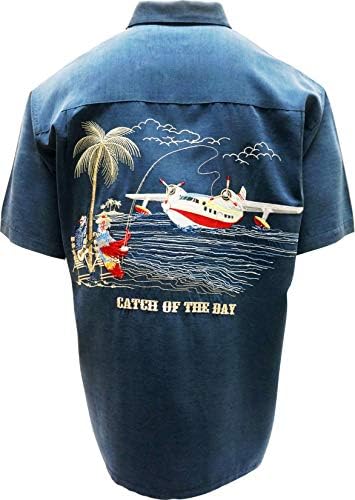 Мъжки ежедневни Бродирани Тканая риза Bamboo Cay с къс ръкав Catch of The Day
