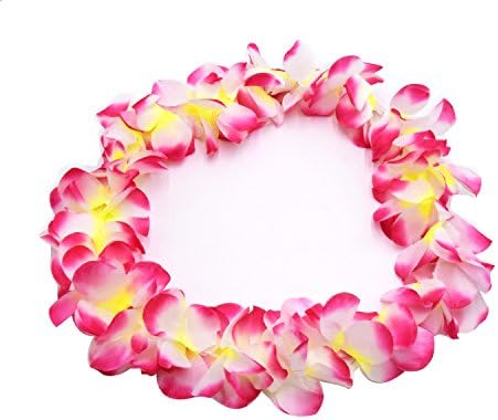 JSSHI Хавайски Цветя Leis Jumbo Огърлица, Гривни Превръзка на Главата Комплект от 4 теми за Хавайски Вечерни бижута Luau (Розов)