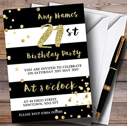 Черно-Бяло Шарени Златното Конфети, 21-e Персонални Покани на парти по случай рождения Ден