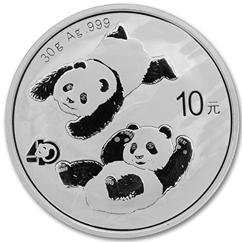 2022 КН Лот от (5) 30 грама китайски сребърни монети с пандите, Лъскава, без лечение (в капсули), със сертификати