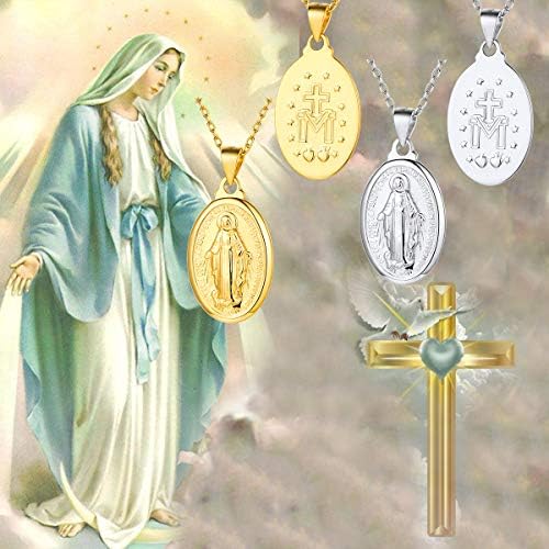 Nofade Сребърен Персонализирани Колие на Дева Мария от Сребро 925 Проба Религиозни Християнски Бижута Овални Медал Монета Висулка Колие за Жени, Мъже