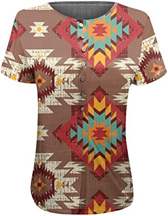 Ризи с Къс ръкав за Жени, който е Кръгъл Отвор, Ацтекские Тениски С Геометричен Модел, Блузи, Ежедневни Базови