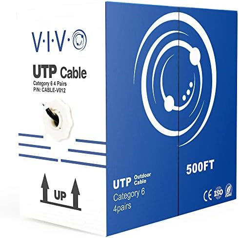 VIVO Черно 500 фута оптичен кабел Cat6, CCA Ethernet, 23 AWG, UTP-кабел, Кабели Cat-6, Водоустойчив, За улицата, Кабел за директно погребване-V012