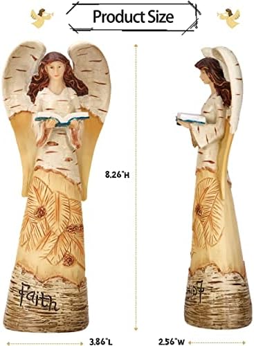 Qmaggice Комплект от 3 Фигурки на Ангели, Статуетки на Ангели, за дома, Колекционерски Ангели с изискана дърворезба,